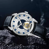 HENGARY Luxury Sapphire Tourbillon Watch Automatic Movement  Diamond set Watch Blue Calfskin Strap 50ATM 43mm Dial Zircon