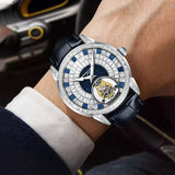 HENGARY Luxury Sapphire Tourbillon Watch Automatic Movement  Diamond set Watch Blue Calfskin Strap 50ATM 43mm Dial Zircon