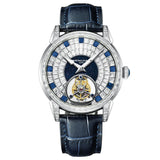 HENGARY Luxury Sapphire Tourbillon Watch Automatic Movement  Diamond set Watch Blue Calfskin Strap 50ATM 43mm Dial Zircon
