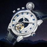 HENGARY Luxury Sapphire Tourbillon Watch Automatic Movement  Diamond set Watch Blue Calfskin Strap 50ATM 43mm Dial Zircon