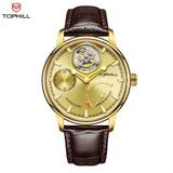 Tophill Tourbillon Watch for men Mechanical watch Luxury Skeleton dial Power reserve Leather strap reloj