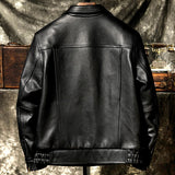 Black Autumn Leather Jacket Men Military Style Plus Size 5XL Genuine Natural Cowhide Turn-Down Collar Flight Leather Coat
