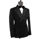 Cenne Des Graoom 2025 New Elegant Luxury Men Suits Double-Breasted Black Jewelry Ornament Shining Tuxedo for Wedding Party Groom