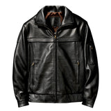 Black Autumn Leather Jacket Men Military Style Plus Size 5XL Genuine Natural Cowhide Turn-Down Collar Flight Leather Coat