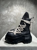 Men's High Top Shoes Woman Platform Sneakers Leather Lace Up Gothic Heels Luxury Vintage Trendy Designer Black Boots