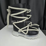 Women Snow Boots For Men Genuine Leather Lace Up Rick Shoes Keep Warm Platform Increase High Street Vintage Luxury Sneakers