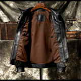 Black Autumn Leather Jacket Men Military Style Plus Size 5XL Genuine Natural Cowhide Turn-Down Collar Flight Leather Coat