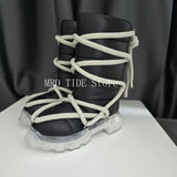 Women Snow Boots For Men Genuine Leather Lace Up Rick Shoes Keep Warm Platform Increase High Street Vintage Luxury Sneakers