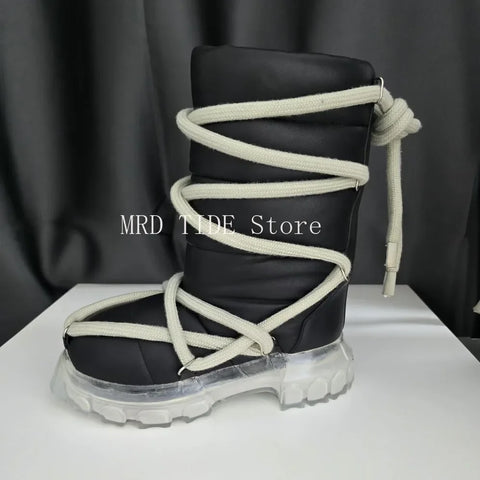 Women Snow Boots For Men Genuine Leather Lace Up Rick Shoes Keep Warm Platform Increase High Street Vintage Luxury Sneakers