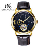 Shanghai Tourbillon Watch Men's Mechanical Watch Manual Winding Mechanical Watch Genuine Leather Strap Calendar Sapphire Watch