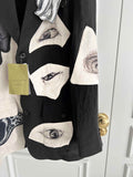 TOP-YAMAMOTO original design eye and hand linen patchwork patch suit Black and white suit