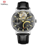 Tophill Tourbillon Watch for men Mechanical watch Luxury Skeleton dial Power reserve Leather strap reloj