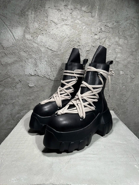 Men's High Top Shoes Woman Platform Sneakers Leather Lace Up Gothic Heels Luxury Vintage Trendy Designer Black Boots