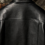 Black Autumn Leather Jacket Men Military Style Plus Size 5XL Genuine Natural Cowhide Turn-Down Collar Flight Leather Coat