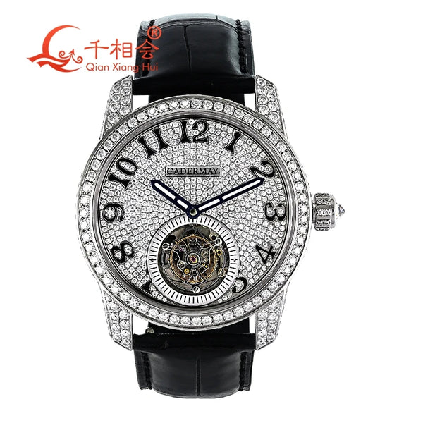 Luxury Full Moissanite Transparent Movement Mechanical Watch for Men Hip Hop Iced out Jewelry Wristwatch