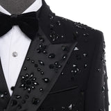 Cenne Des Graoom 2025 New Elegant Luxury Men Suits Double-Breasted Black Jewelry Ornament Shining Tuxedo for Wedding Party Groom