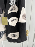 TOP-YAMAMOTO original design eye and hand linen patchwork patch suit Black and white suit