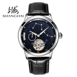 Shanghai Tourbillon Watch Men's Mechanical Watch Manual Winding Mechanical Watch Genuine Leather Strap Calendar Sapphire Watch