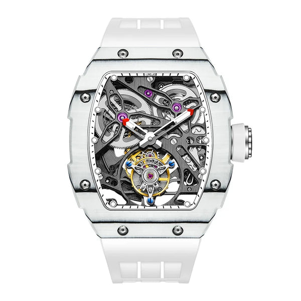 Haofa 1901 Skeleton Automatic Tourbillon Movement Watch For Men Luxury Carbon Fiber Mechanical Tourbillon Sapphire Watch Mens