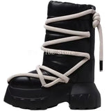 Women Snow Boots For Men Genuine Leather Lace Up Rick Shoes Keep Warm Platform Increase High Street Vintage Luxury Sneakers