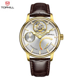 Tophill Tourbillon Watch for men Mechanical watch Luxury Skeleton dial Power reserve Leather strap reloj
