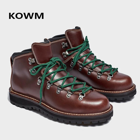 KOWM cowhide outdoor Hiking shoes men walking hunting boots waterproof Goodyear casual ankle shoes walking trekking sneakers