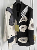 TOP-YAMAMOTO original design eye and hand linen patchwork patch suit Black and white suit