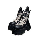 Men's High Top Shoes Woman Platform Sneakers Leather Lace Up Gothic Heels Luxury Vintage Trendy Designer Black Boots