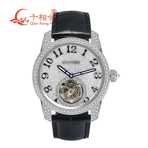 Luxury Full Moissanite Transparent Movement Mechanical Watch for Men Hip Hop Iced out Jewelry Wristwatch