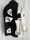 TOP-YAMAMOTO original design eye and hand linen patchwork patch suit Black and white suit