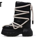 Women Snow Boots For Men Genuine Leather Lace Up Rick Shoes Keep Warm Platform Increase High Street Vintage Luxury Sneakers